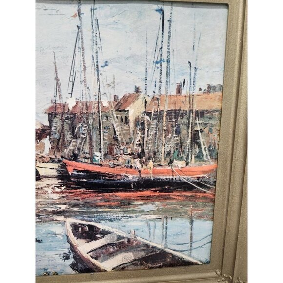 VTG Seascape Wall Art Textured Lithograph Print Mid Century Modern Gold Frame - Picture 5 of 7